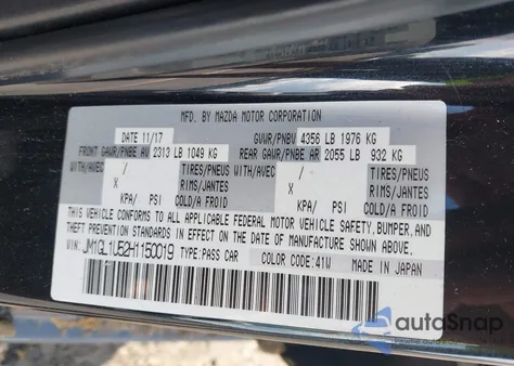 2017 Mazda Mazda6 Sport из США, поврежденный, VIN JM1GL1U52H1150019